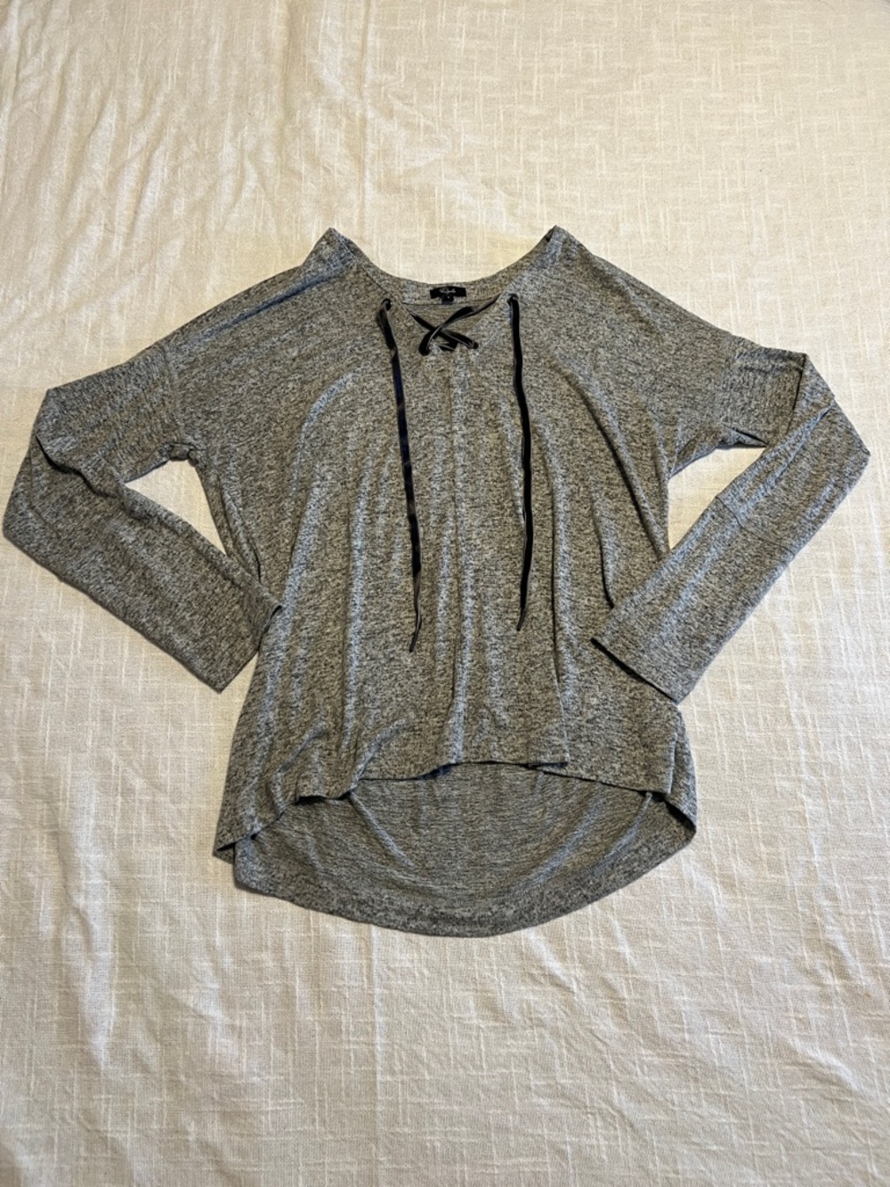 Rails Gray Lace-Up Long Sleeve Women's Top